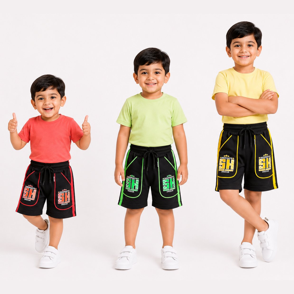 Kids Regular Dual Side Bit Sports Black Cotton Shorts (M) - Image 2