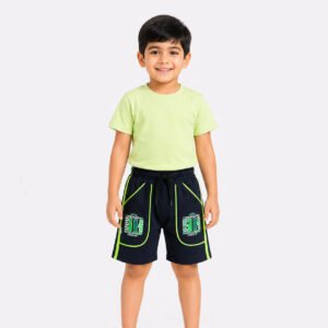 Kids Regular Dual Side Bit Sports Black Cotton Shorts (M)