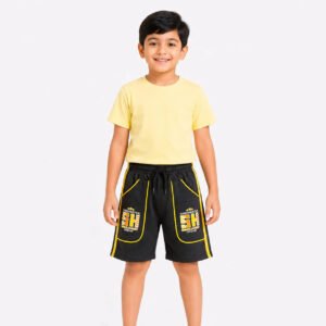 Kids Regular Dual Side Bit Sports Black Cotton Shorts (L)